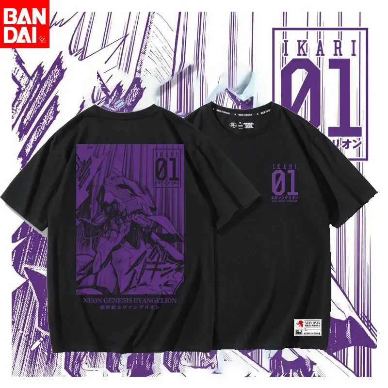 Neon Genesis Evangelion Unit-01 Ikari 01 Lila Manga-Print Schwarzes T-Shirt 2026 Sommer Übergroßes Anime-Grafik-T-Shirt für Männer und Frauen