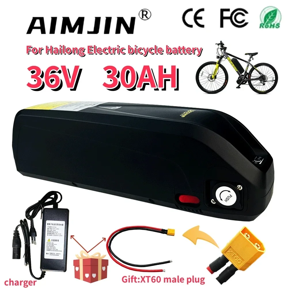 

New 36V 30AH for Hailong Ebike Battery Box 40A BMS 350W 500W 750W 18650 Battery Pack 10S6P with USB XT60/T Plug