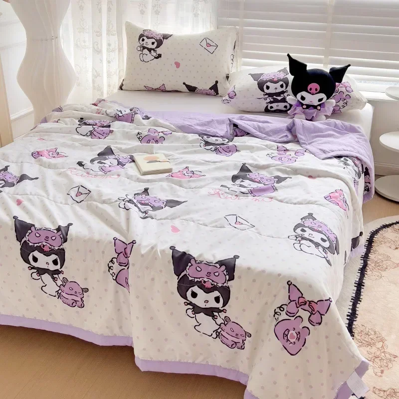 2024 New Sanrioed Summer Air Conditioner Quilt Kuromi Hello Kitty Children's Nap Quilt Office Blanket Cute Class A Washed Cotton