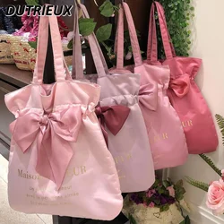 Bolsa cosmética estilo japonês para mulheres, arco de cetim, bolsas de ombro beleza, balé de ioga, bolsas de maquiagem casual