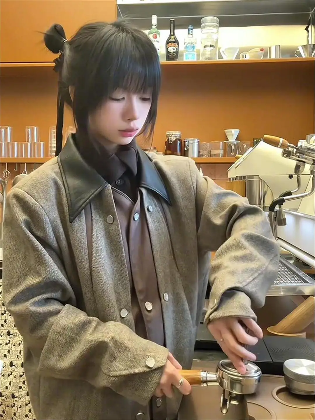 

Новое китайское пальто Sle Court Geometry Jaet, мужское высококачественное пальто с кожаным воротником, мультиформа, клетчатое пальто Old Money Sle