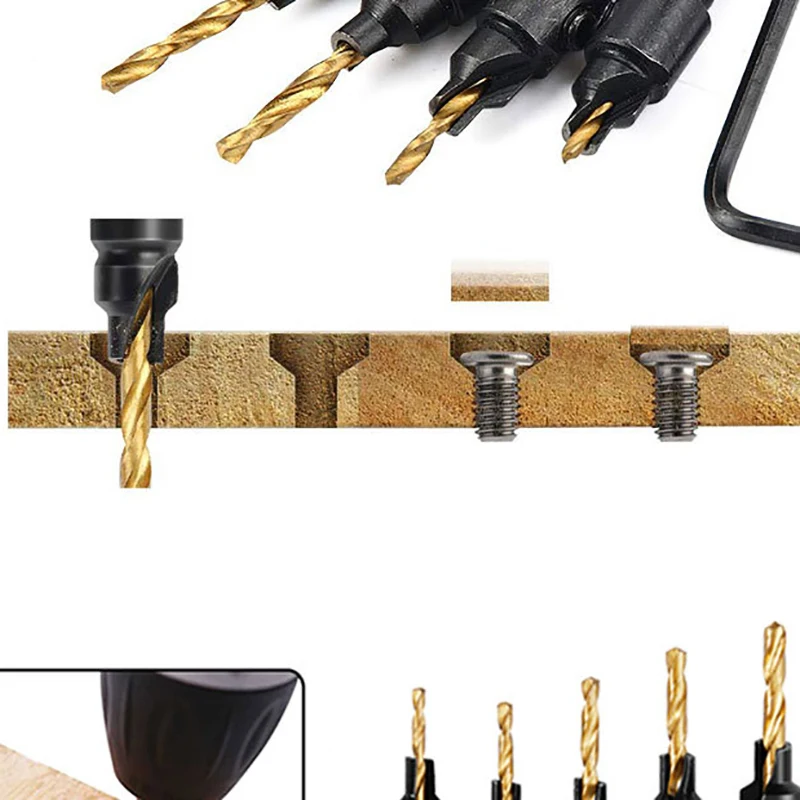 10Pcs Claw Type Cork Puncher Chamfer Cutter Drill Bit Countersunk Bit Drill 1/4 Inch Hexagon Wrench Tool Set