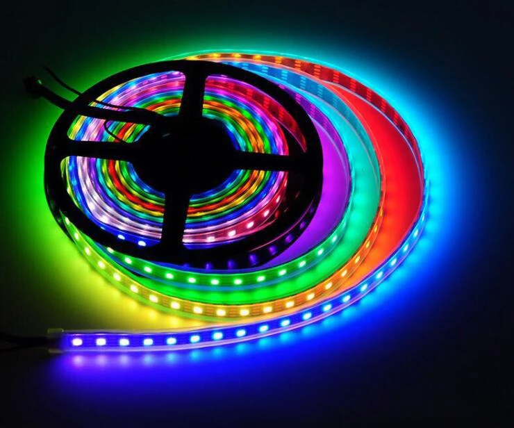 Imagem -05 - Inteligente Led Pixel Strip Light Full Color Dados e Relógio Endereçável Dc5v Apa102 30 60 144 Leds Pixels m 5050rgb