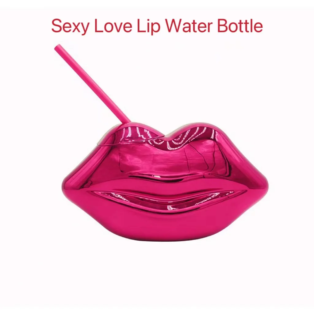 

Cute Shiny Lip-Shaped Plastic Drinks Cups with Straw Flash Cocktail Cup Bachelorette Party Bar Valentines Day Couples Love Gifts