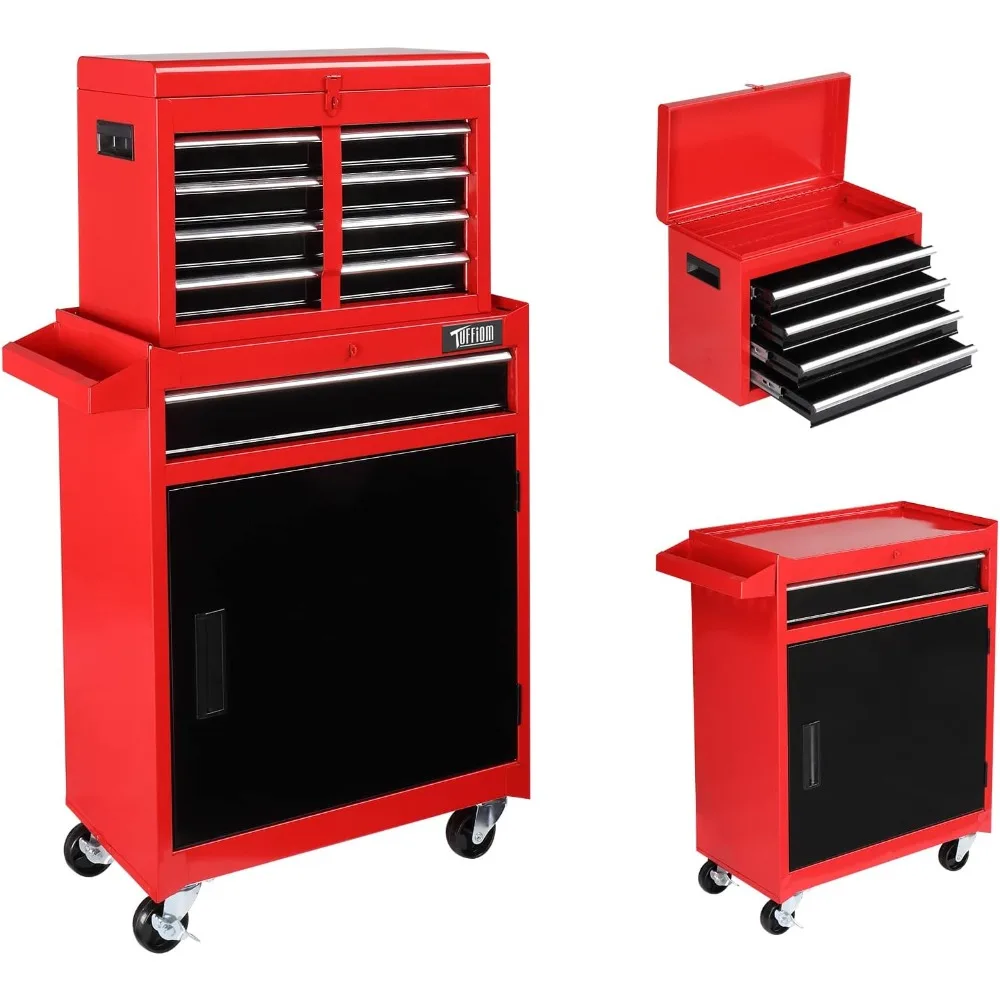 Drawer Rolling Tool Chest Storage Cabinet w/Drawers, Wheels, Detachable Top & Adjustable Shelf, Mechanic Tool Organizer Box