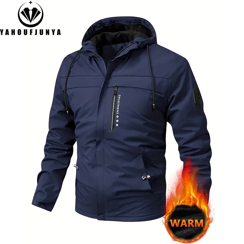 2024 New Autumn Winter Men Outdoor Windbreak Brand Hooded Jacket Men Windbreak Fleece Warm Casual Fashion Jacket Coat Male Hots