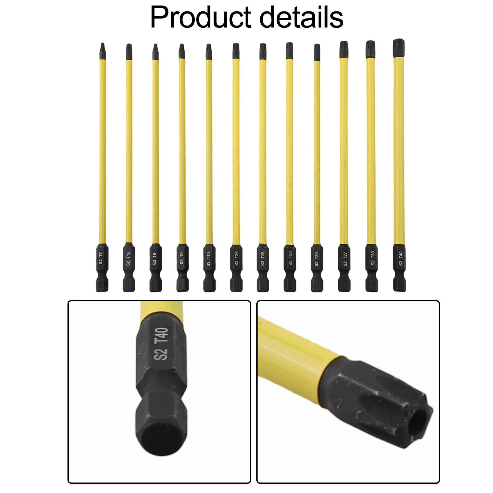 12Pcs Screwdriver Bit For Torx Drill Bit 150mm Screwdriver Bit 1/4 Inch Magnetic Hex Bit Set T7-T40 Hand Tools High Strength