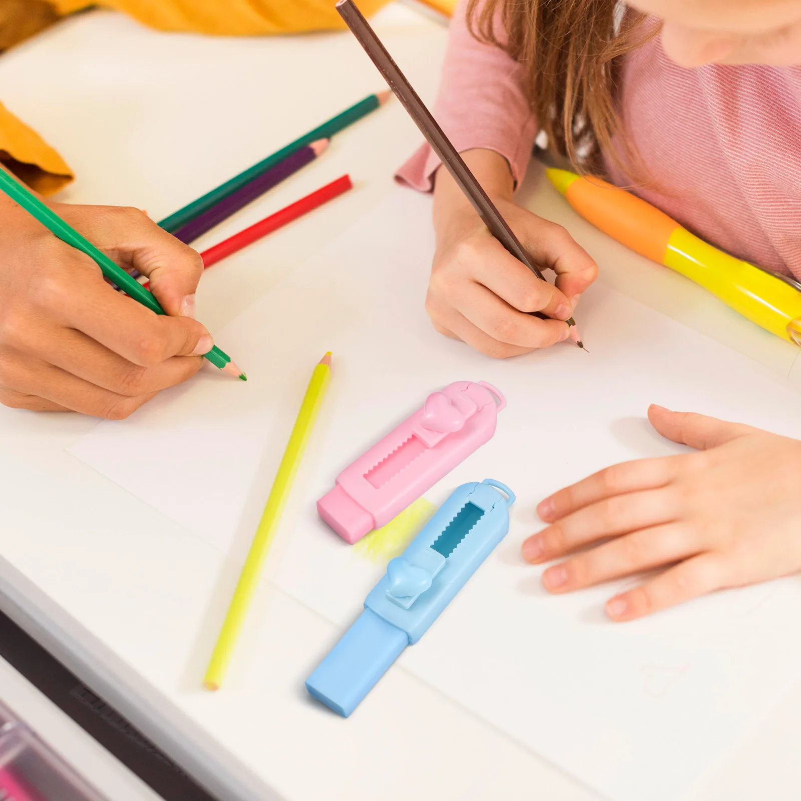

5pcs Retractable Pencil Erasers Telescopic Cute Colors Fast Erasing Compact Portable School Supplies Rubber Erasers Student