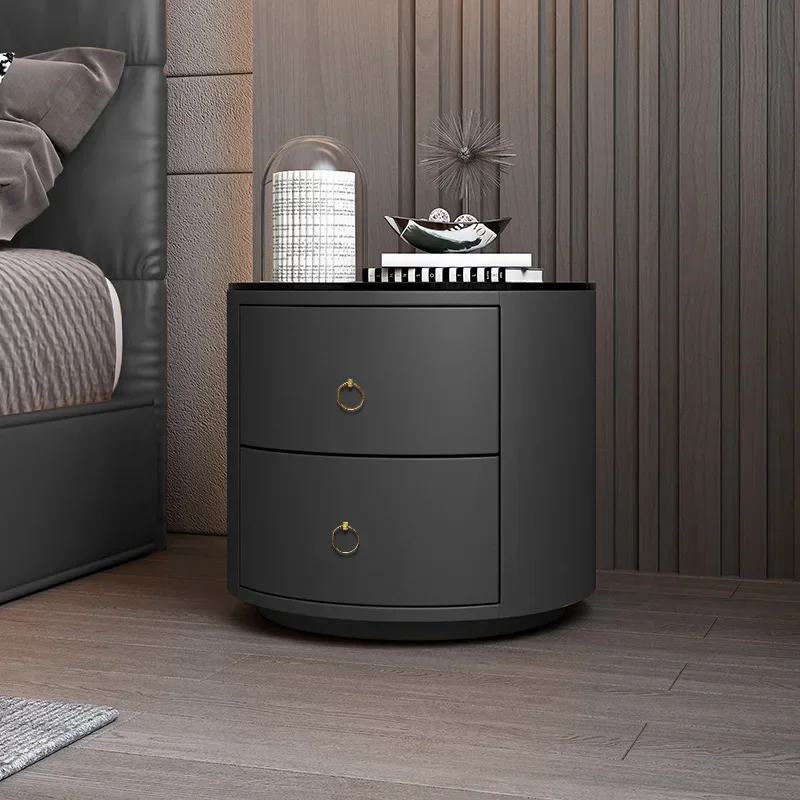 Multifunctional Intelligent Bedside Table Round Leather Wireless Charging Fingerprint With Lock