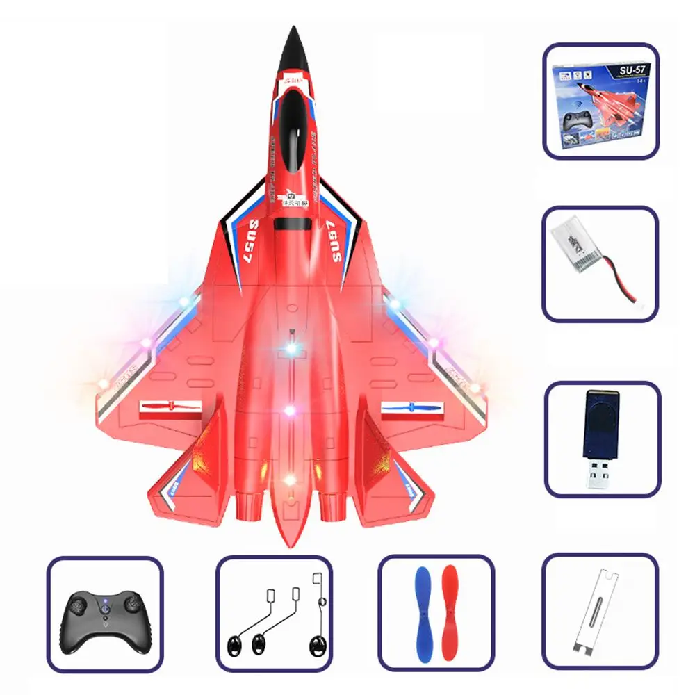 RC Plane SU57 2.4G con luci a LED aereo telecomando modello volante aliante EPP Foam Toys aereo per regali per bambini