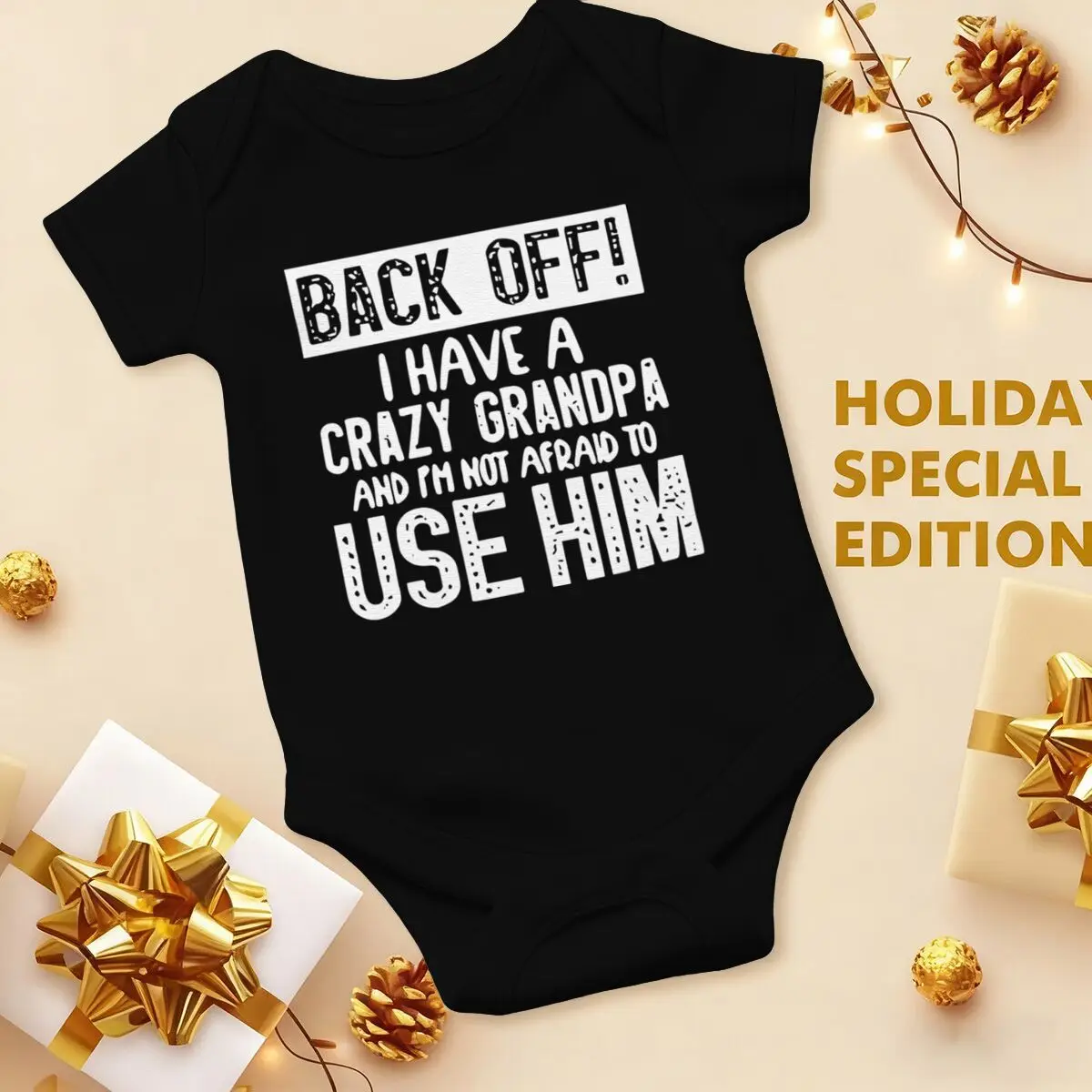 Bodysuit Bayi Katun Lucu dengan tulisan "Back Off!" I Have A Crazy Grandpa" Print Baju Terusan Bayi Perempuan Laki-laki Lengan Pendek Baju Katun Anak