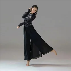 New Modern Dance Classical Dance Black Tie-dye Top Performance Practice Costume Yoga Flowing Chiffon Wide Leg Pants