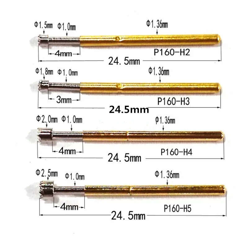20PCS P160-H2 H3 H4 H5 Plum Head Spring Test Probe Outer Diameter 1.36mm Length 24.5mm PCB Pogo Pin