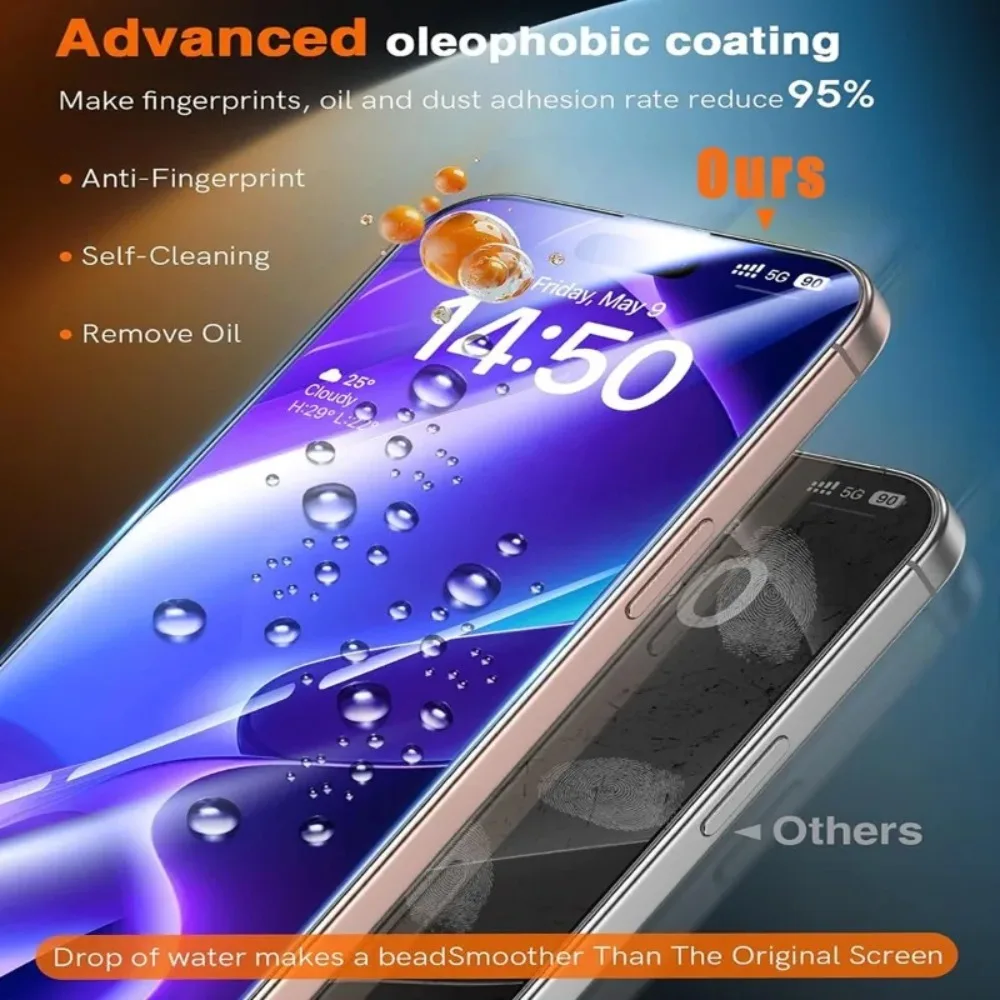 4 قطعة واقي شاشة فائق الوضوح لهاتف آيفون 17 16 15 14 Pro Air 13 12 11 Pro 16 15 14 Plus XR XS Max 9H زجاج مقسى صلابة