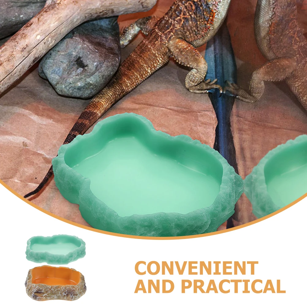 

2pcs Luminous Reptile Food Bowl Resin Water Dish for Snake Turtle Lizard Pet Feeding Durable Dish Plate Bird Parrot Crawler Pet