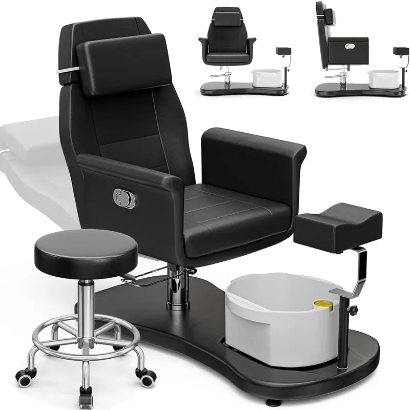 

Portable Pedicure Chair without Plumbing, 360 Swivel Reclining Salon Chair, Includes Stool and Massage Feature for Nail