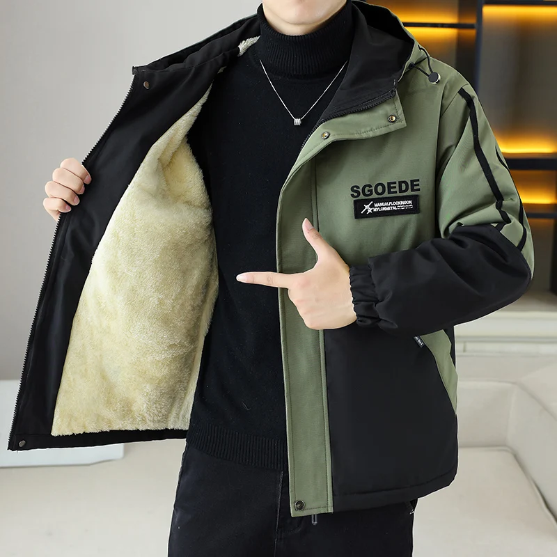 

Мужская утепленная зимняя рабочая куртка с капюшоном, свободного кроя, в стиле пэчворк, модная брендовая ветровка, повседневная верхняя одежда