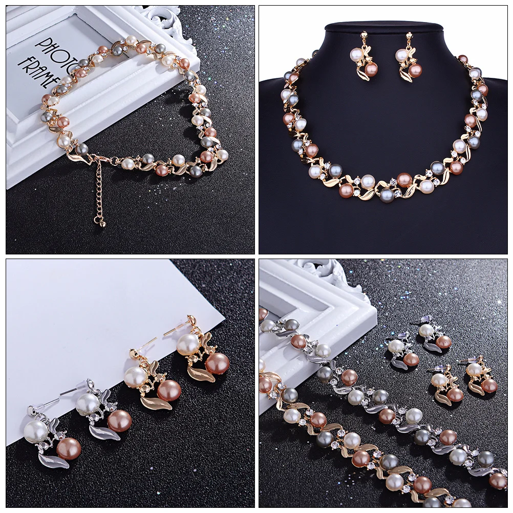 

1 set Pearl Necklace Earrings Set Stylish Alloy Jewelry Charming Neck Ornament Durable Lightweight Fashion Gift For Women