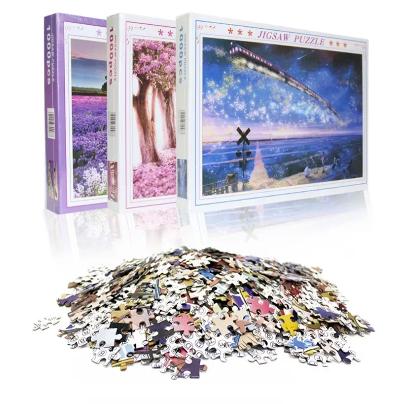 Pack of 1000 Pieces Paper Jigsaw Puzzle Lovely Cure High Difficulty Decompression Puzzle Birthday Gift Educational Toy 75*50CM