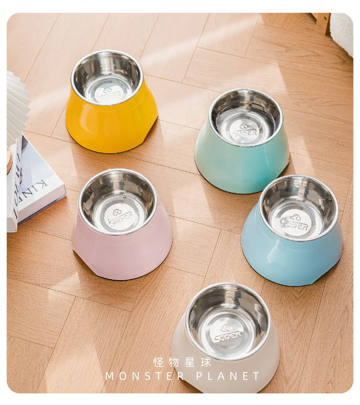Macaron Color High Bowl Non Slip Cervical Spine Protection Stainless Steel Removable Pet Rice Bowl Water Bowl Pet Supplies