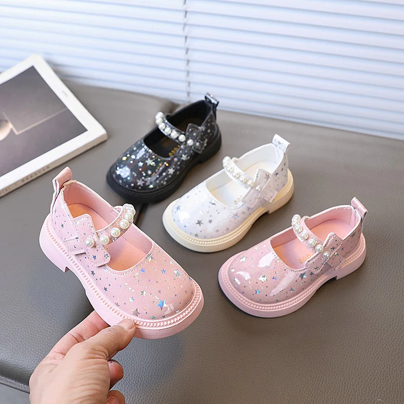 

Kids'Casual Shoes PU Leather Shoes Sequin Princess Spring Shoes For Girls Soft Bottom Anti-slip Black White Shoes Size 21-30