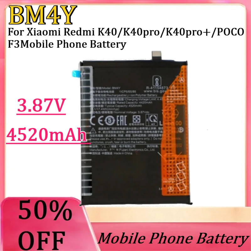 

New BM4Y 3.87V 4520mAh High Quality Battery for Xiaomi Redmi K40/K40pro/K40pro+/POCO F3Mobile Phone Battery