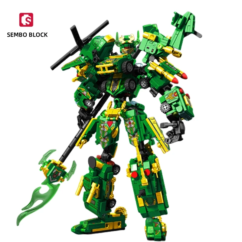 SEMBO BLOCK Building Blocks Guan Yu Zhao Yun Deformation Mecha Movable Model Ornaments Assembly Educational Toys Collection Gift