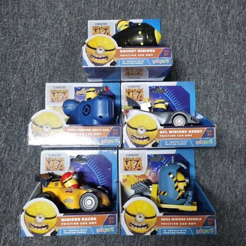 Despicablesmes4 Minionsse Mini Yellow Dolls Movie Peripherals Inertials Skiddings Cart  Model Toys Children's Gifts