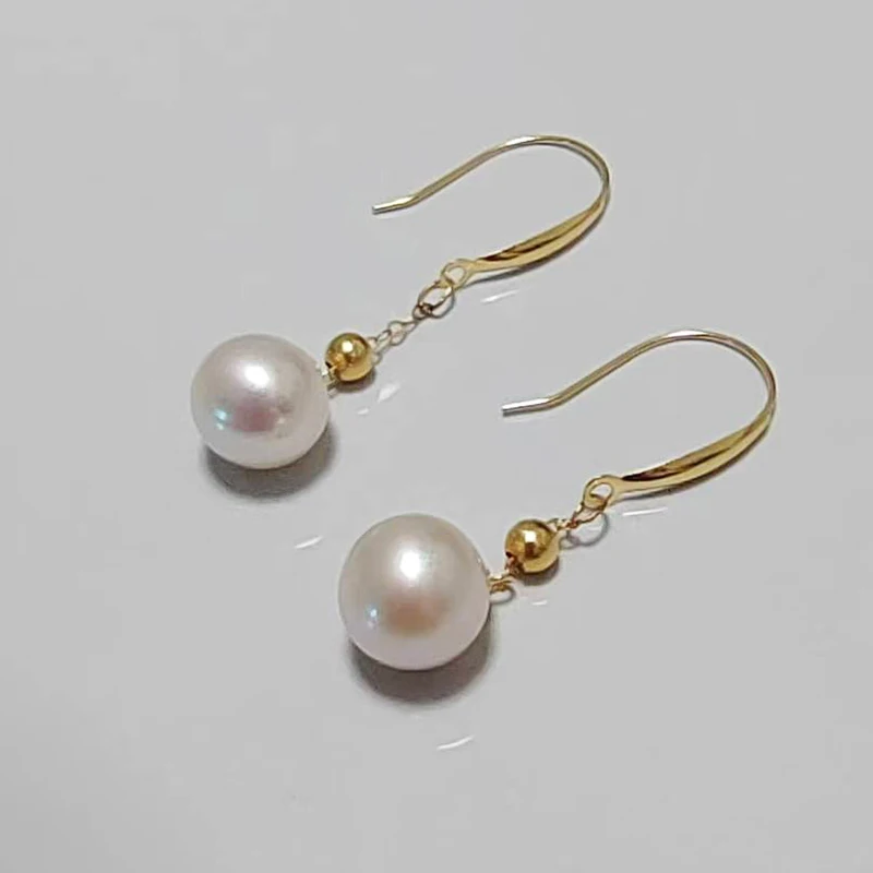 SMILE Real 18K Gold Pearl Earrings Au750 Freshwater Round Pearl Earrings Women's Party Wedding Gifts Boutique Jewelry E0066