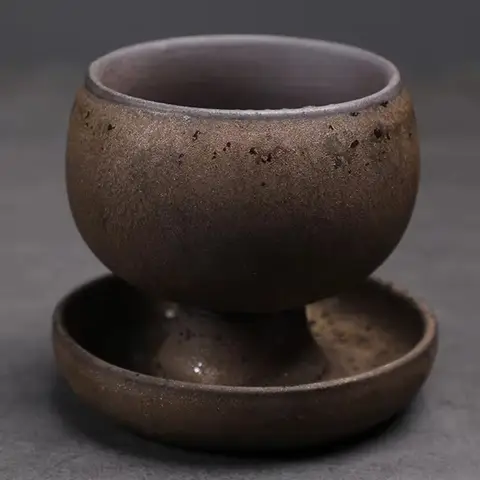 Unique Round Ceramic Coffee Cup with Saucer Handcrafted Rotate Tea Cup 150ML Kiln Glaze Milk Cup Office