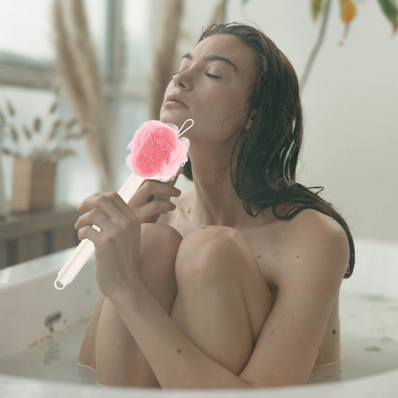 

Soft Long Handle Bath Back Scrubber Body Cleansing Brush Shower Bathing Accessories Massage Bath Ball Reusable Hanging Design