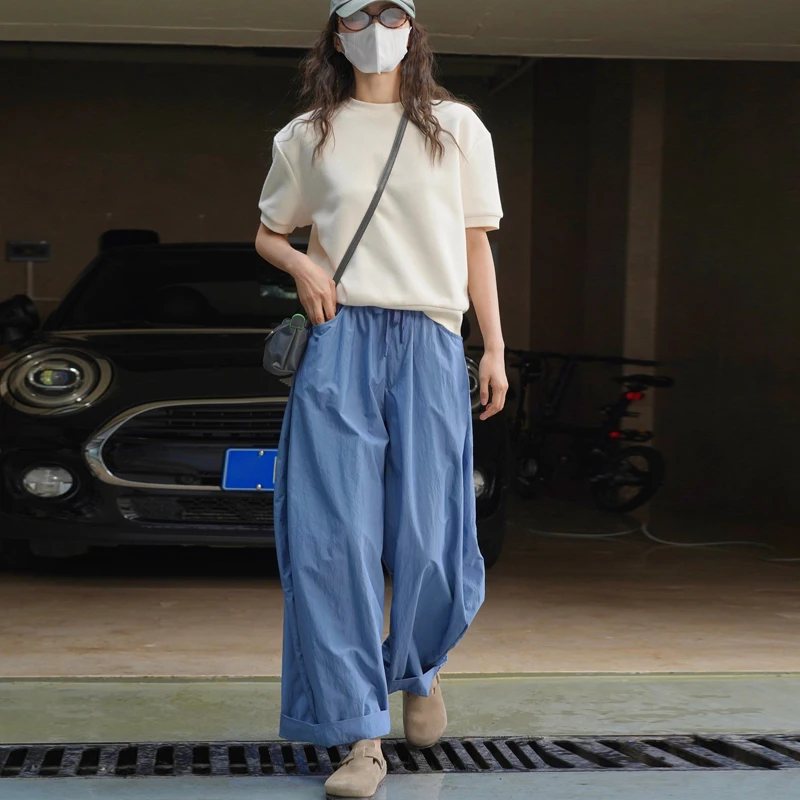 Johnature New Japanese Lazy Wide-Leg Casual Women Pants 2024 Summer New Light Breathable Full Length Casual Harem Trousers