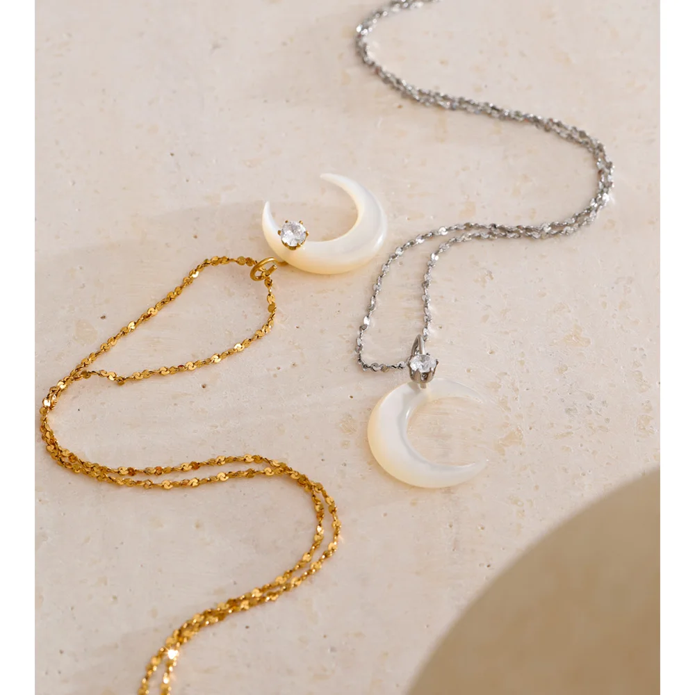 Yhpup Wasserdichte Shell Zirkon Mond Chic Halskette Anhänger Stilvolle Einzigartige PVD Überzogene Charme Zarte Koreanische Schmuck Großhandel