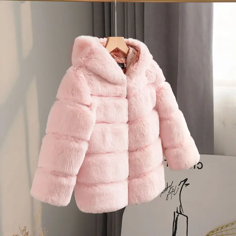 Winter Girl Faux Fur Coat Baby Girls Clothes Parka Jacket Warm Elegant Teenager Fur Coat Plus Size Kid Clothing Snow Outfit