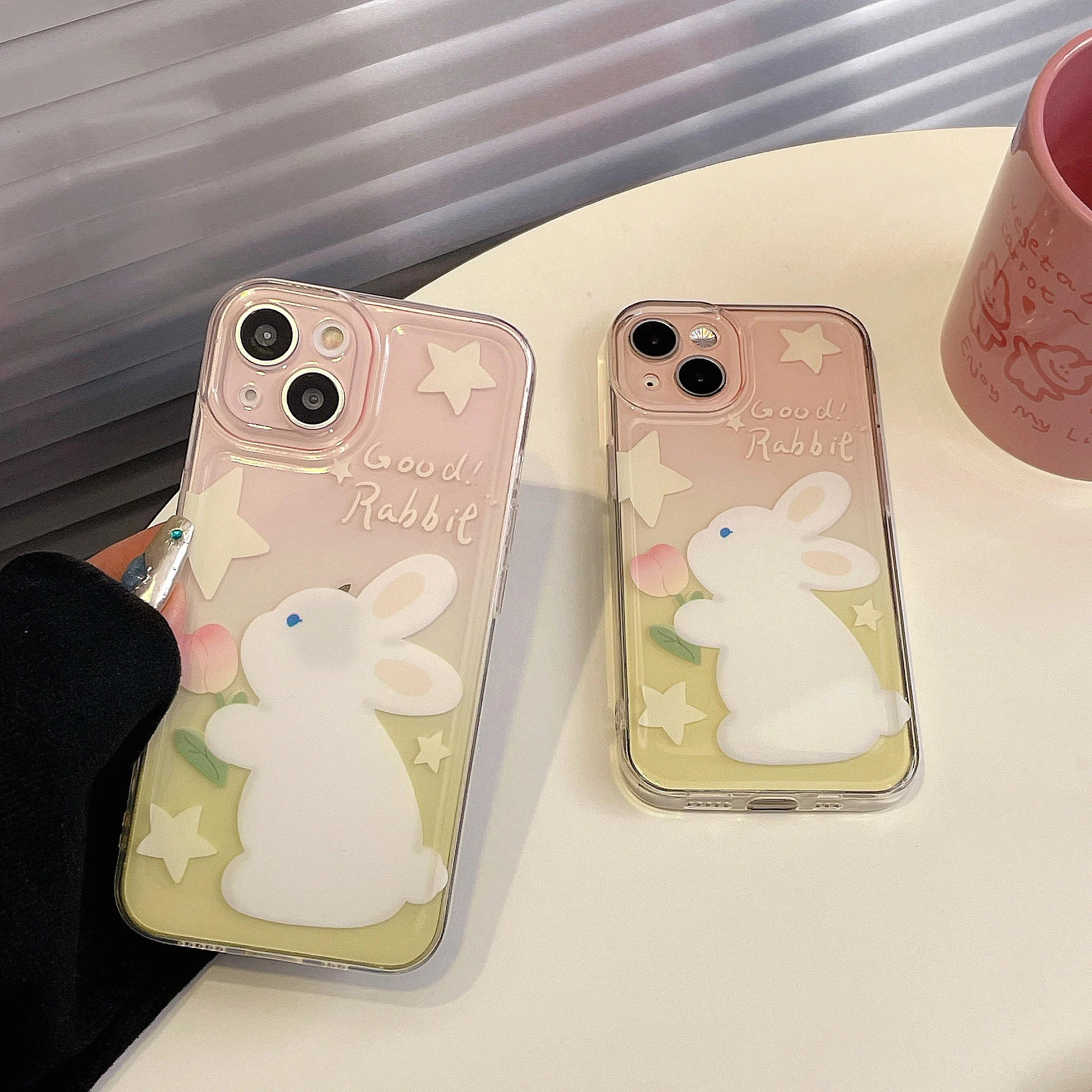 Spring Girl Pink Rabbit Phone Case For iPhone 14 13 12 11 Pro XS MAX XR 7 8 Plus Mini SE2020 Silicone Cover Cases