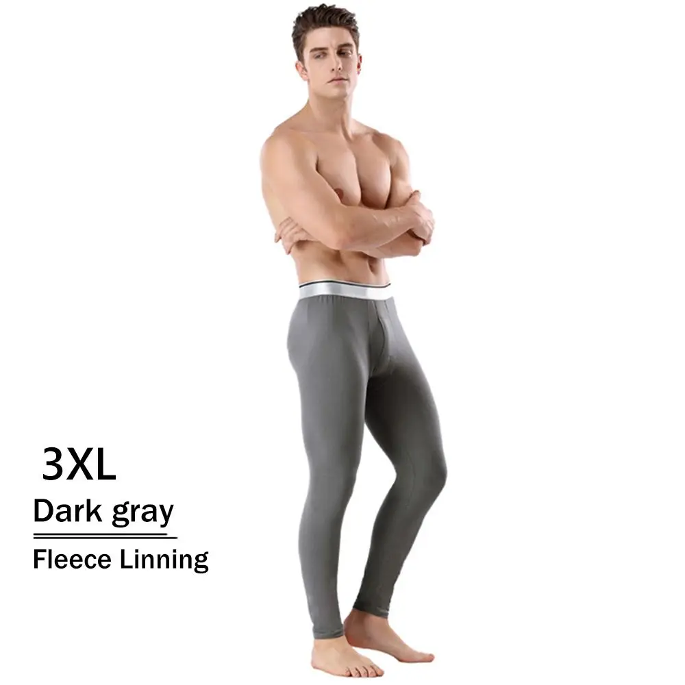 

L-3XL Leggings Fleece Lined Bottom Pants Thermal Underwear Home Pajamas Men's Long Johns