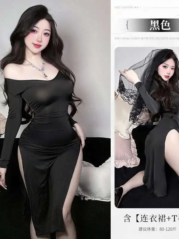 فستان طويل مثير عميق الخامس عالية الخصر الشق منظور شيونغسام الاجتماعية ملهى ليلي نمط فستان أنيق ساحر لعوب الساخن ERVC #6