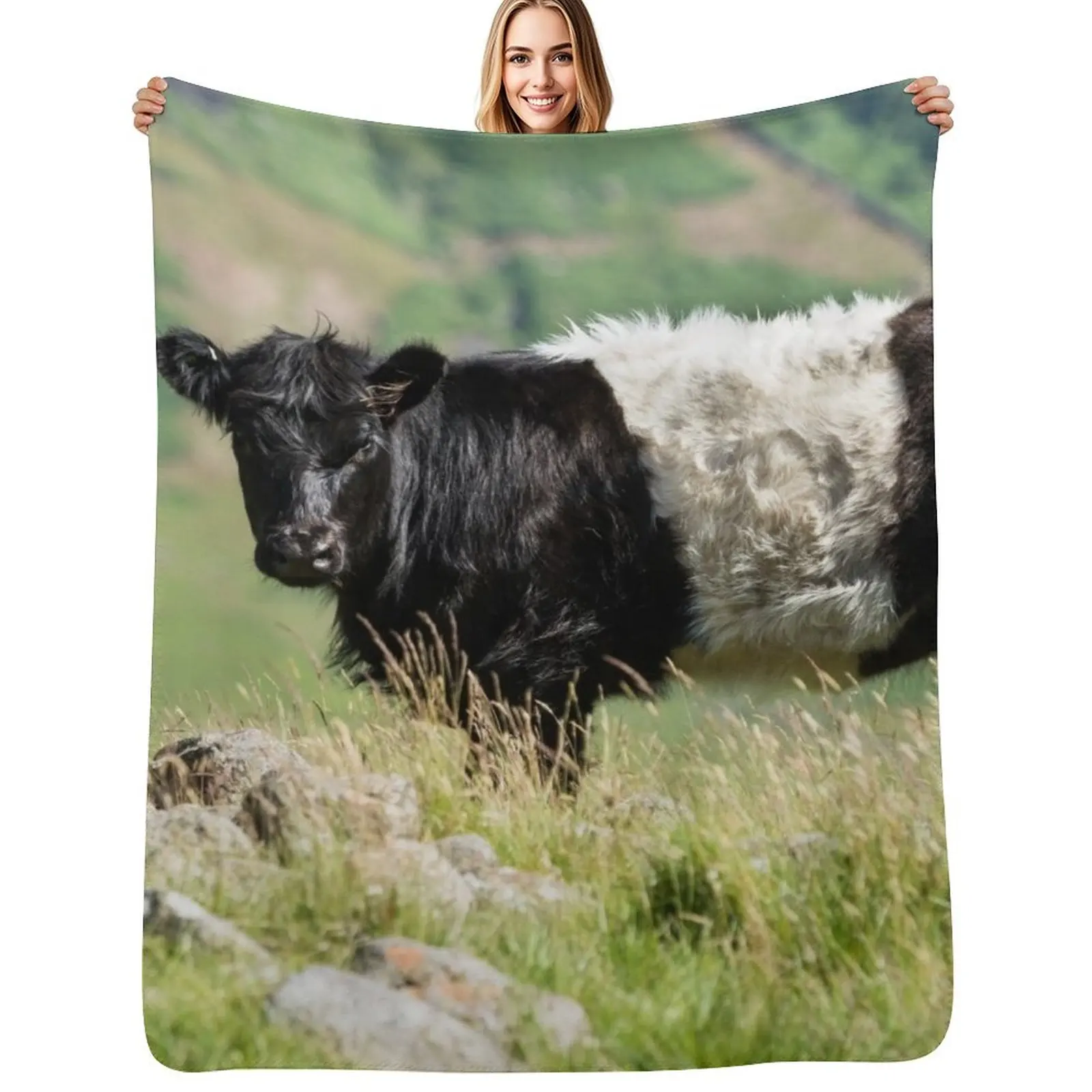Belted Galloway Cow Throw Blanket Stain Resistant Cozy Warm Blanket