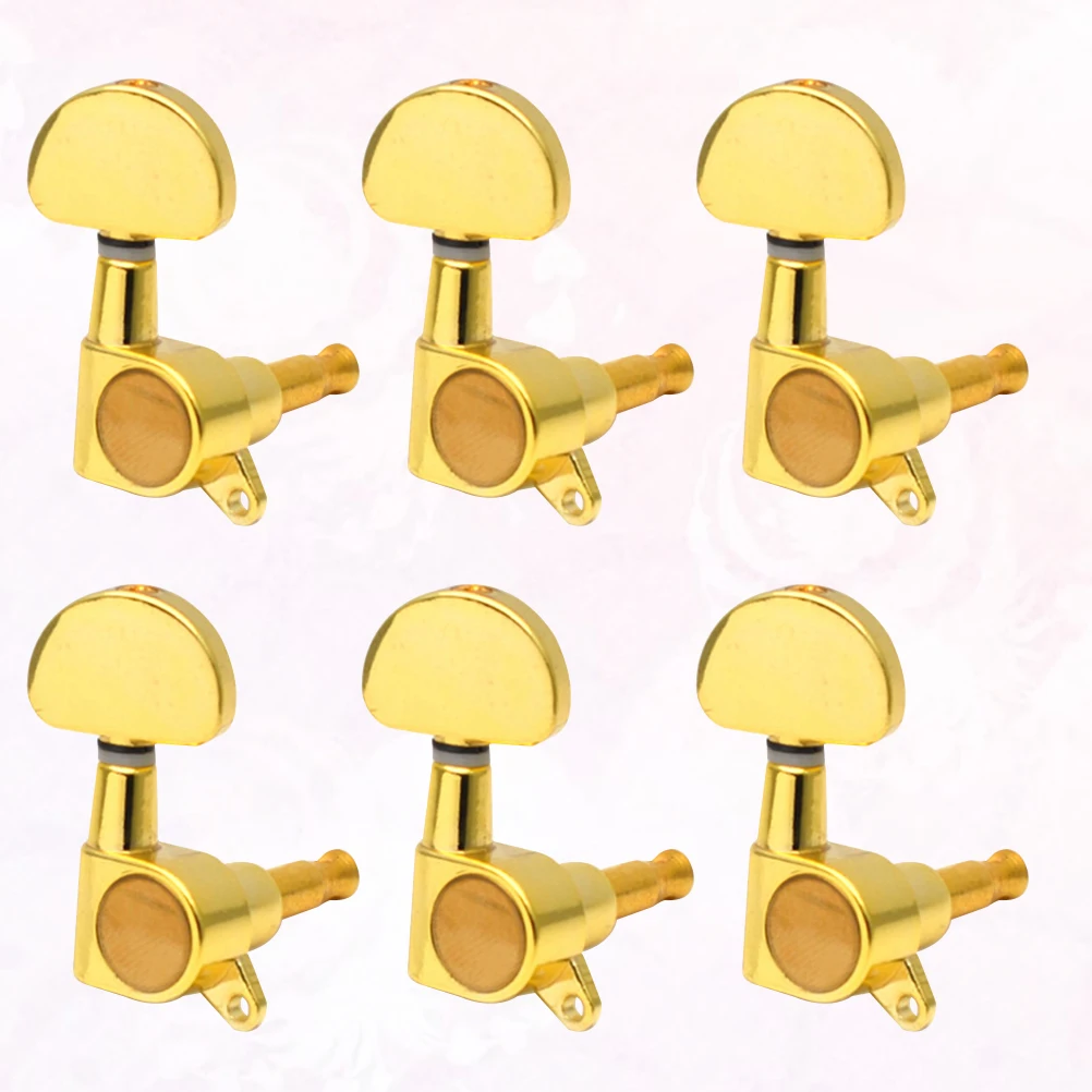 

6PCS Large Handle Tuning Pegs Replacement Circular Guitar Heads for Electric Guitar Wooden Guitar - Right (Golden)