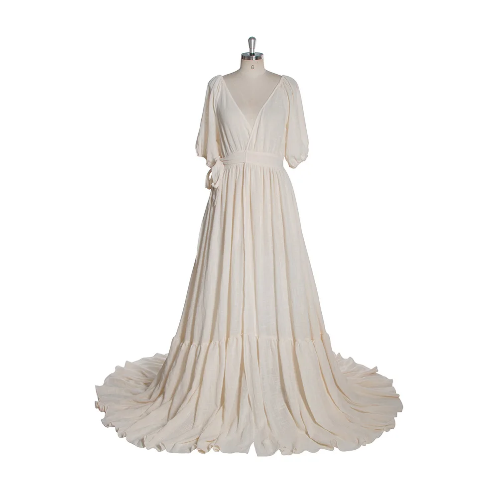 

Boho Photography Dresses Maternity Photoshoot Dress Flowy Cotton Off Shoulder Maxi Dress Comfortable Beach Photoshoot YW260245