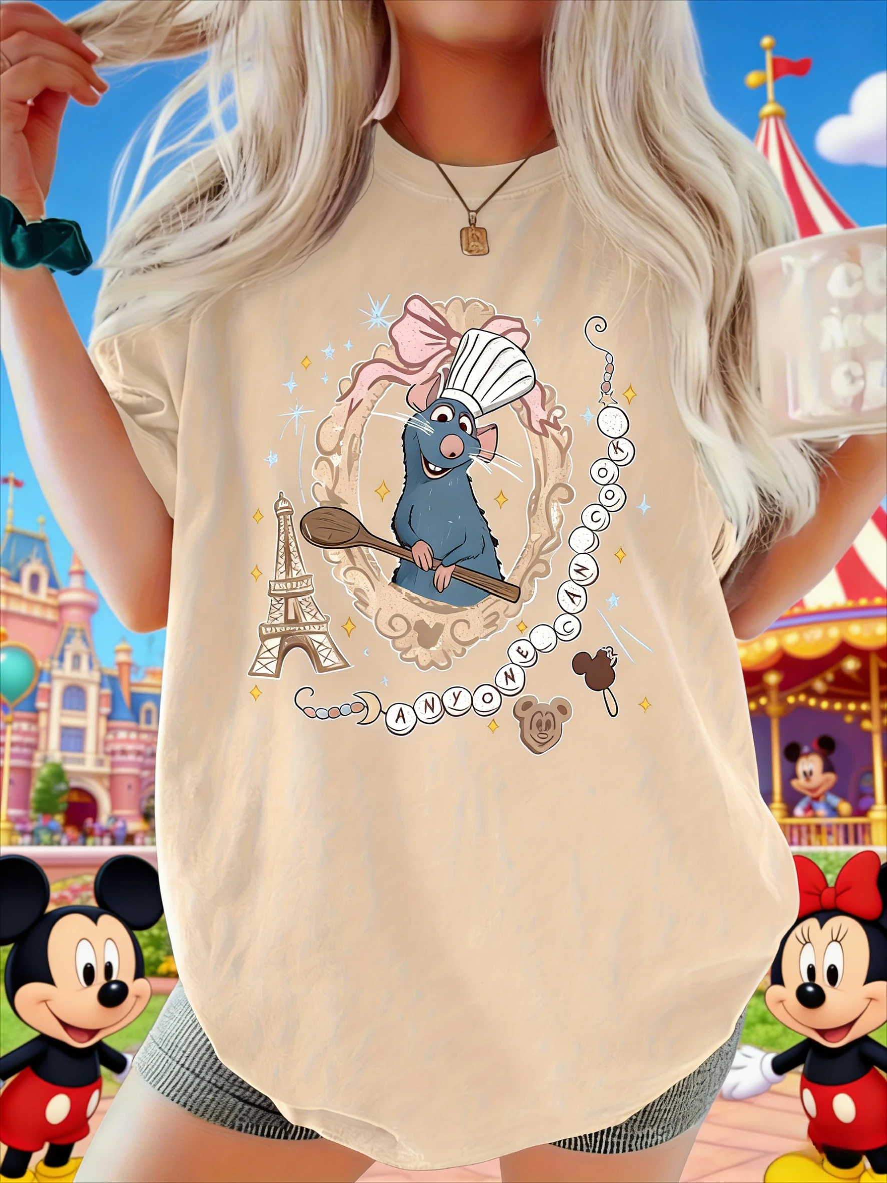 

Летняя футболка с принтом Disney Ratatouille 2026, модная хлопковая футболка для мужчин и женщин, качественная повседневная свободная футболка с коротким рукавом, классическая унисекс-модель