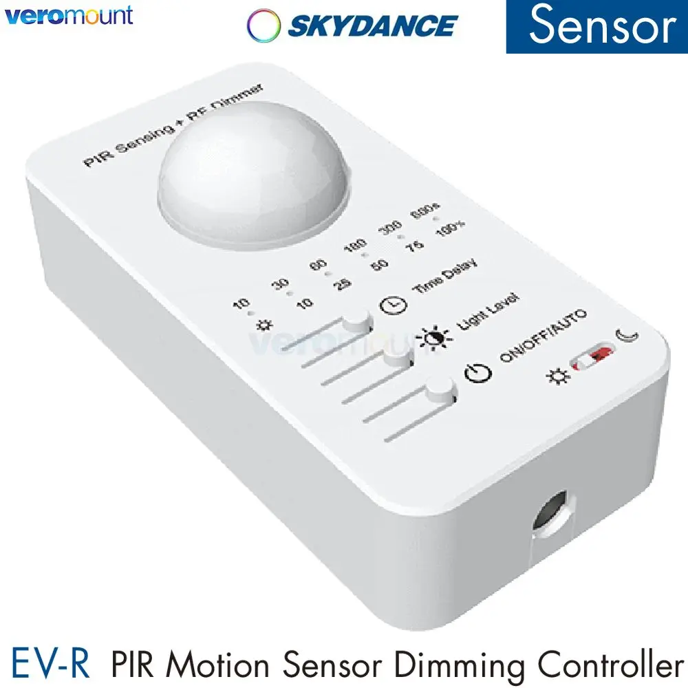 

Skydance EV-R 5-24VDC 1CH*3A PIR Motion Sensor Dimming Controller 2.4G RF Remote Control Daylight Detection PIR Control Timer