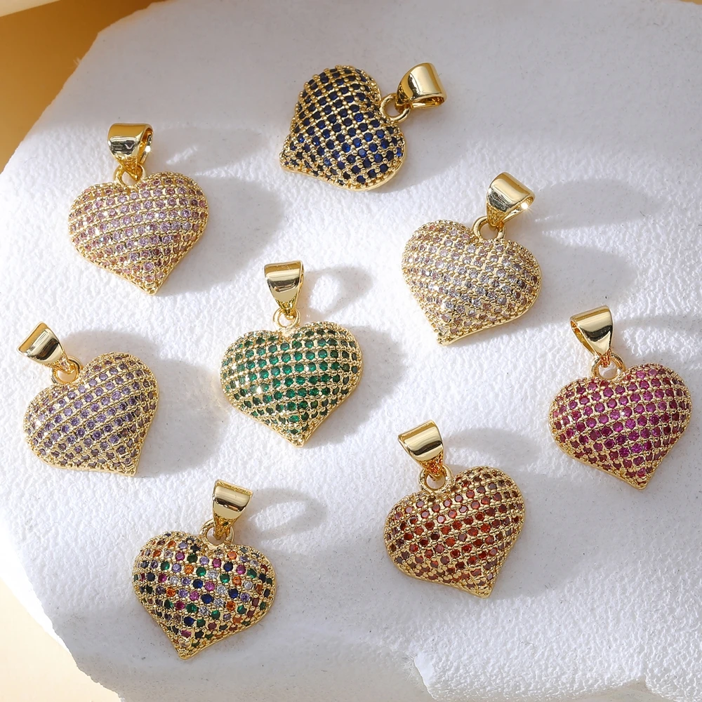 Juya 18K Echtgold vergoldet Micro Pave Zirkon Liebe Herz Charms für handgemachte Luxus Anhänger Neujahr Geschenk Schmuckherstellung