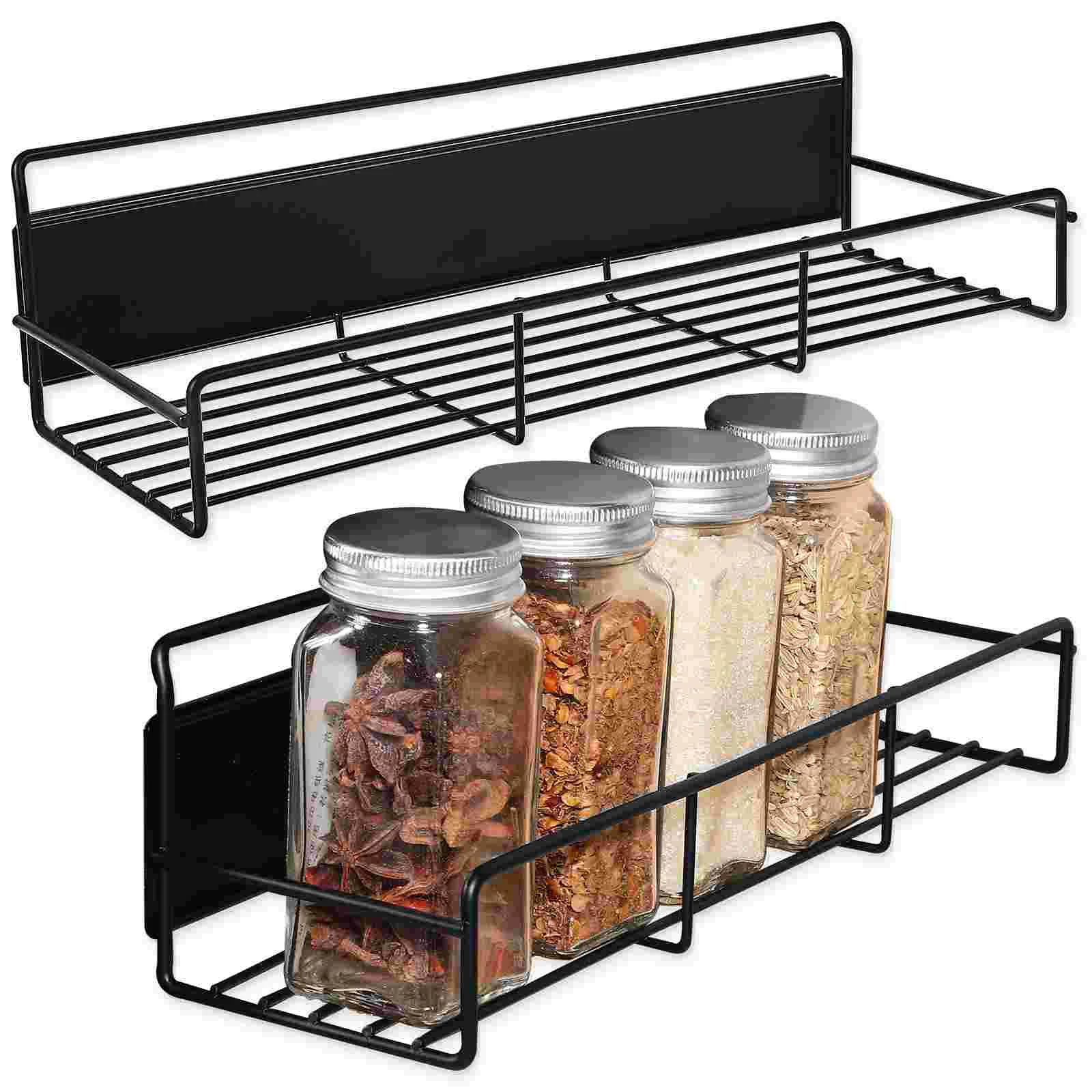 

2 Pcs Magnetic Storage Rack Fridge Shelf for Spice Refrigerator Wrought Iron Kitchen Carbon Steel Container