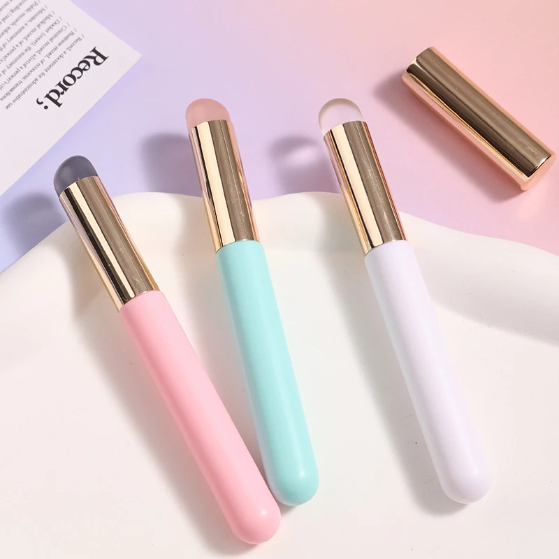 

Silicone Bevel Head Soft Lip Brush Pro Lipstick Application Smudge Brush With Lid Portable Cosmetic Tools Makeup Brushes