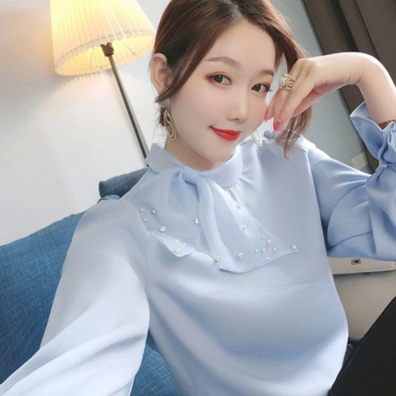 

Women's Shirt And Blouse Full Long Sleeve With Bow Chiffon Female Tops Hot Trendy Promotion Aesthetic Clothing Sales XQ850