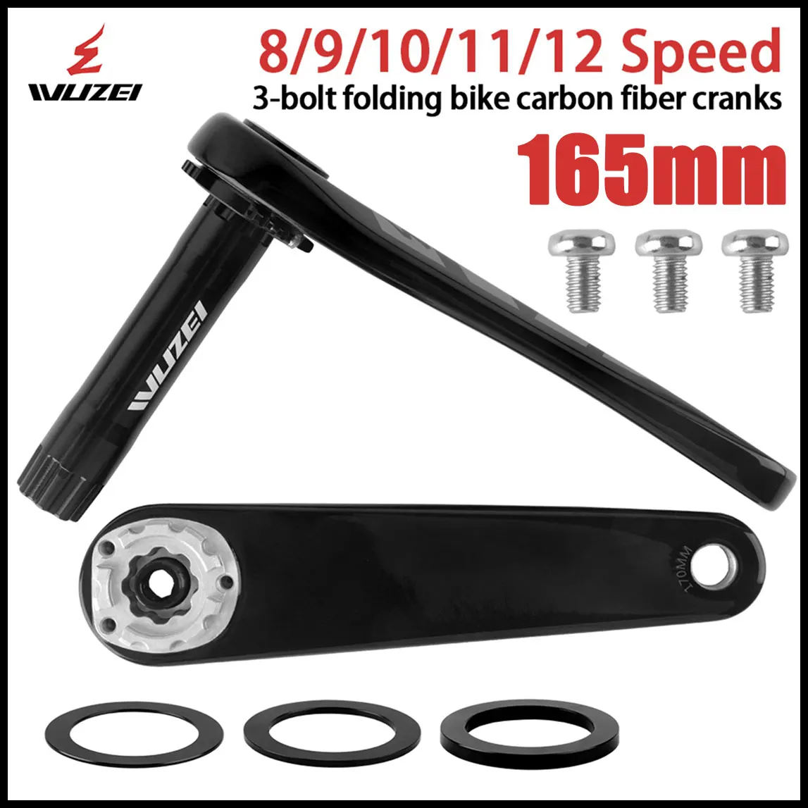 WUZEI Koolstofvezel Racefiets Crankstel 165mm 170mm 3-Bolt Direct Mount AL-7075 24mm As voor Shimano 105 R7000 Ultegra R8000