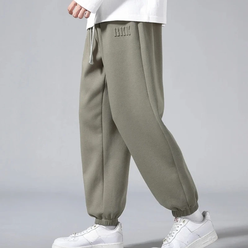 

Мужские флисовые бегуны, осенне-зимние теплые спортивные штаны, свободные брюки с эластичными манжетами, уличная одежда, толстые повседневные спортивные штаны, большие размеры