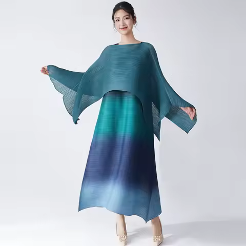 Womens Dresses Evening Dresses Ladies' Lssey Miyake Dress's High Sense Wear 2025 New Gradient Sleeveless Loose Long Dress Tide