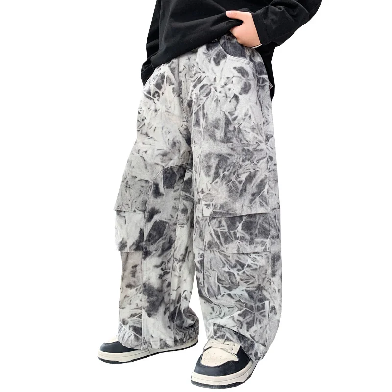 

Korean Teen Boys Tie-Dye Pants Sweatpants Spring Autumn Kids Sport Trousers Gray Camouflage Tactical Pants For Teenage Child